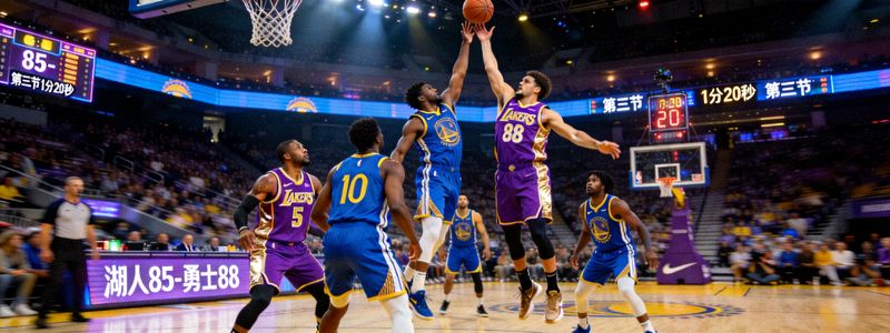 NBA季后赛直播画面 - 洛杉矶湖人队与金州勇士队激烈对抗