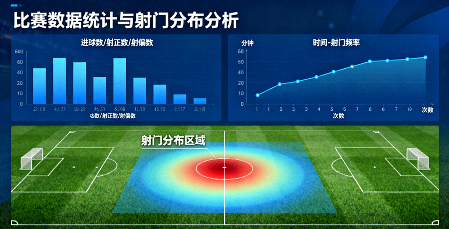 比赛数据统计图表与射门分布分析画面